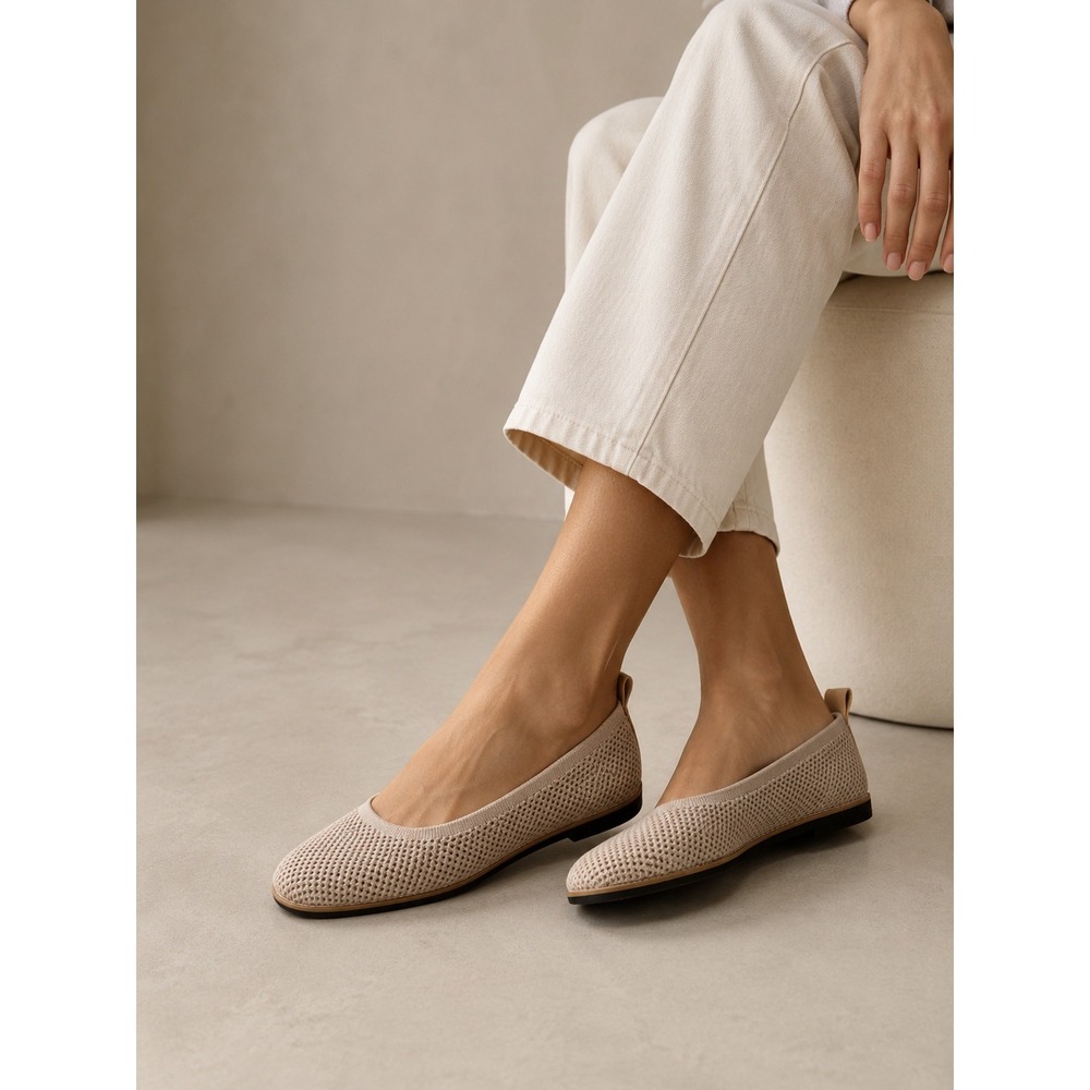 Eileen Fisher Womens Knit Ballet Flats Taupe Beige Slip On Shoes Size 10